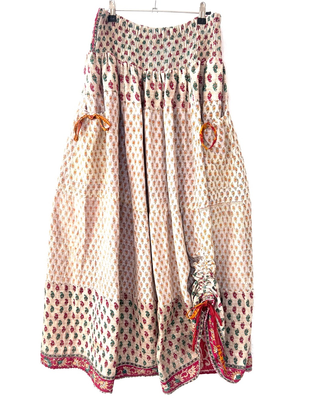 NWT | Neutral Kantha Maxi Skirt | Smocked Waist | One Size